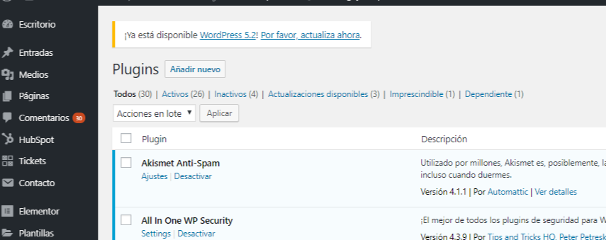 ACtualizar WordPress 5.2